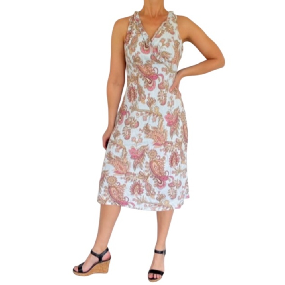 Vintage Y2K Tommy Hilfiger linen blue pink paisley surplice sleeveless dress 12